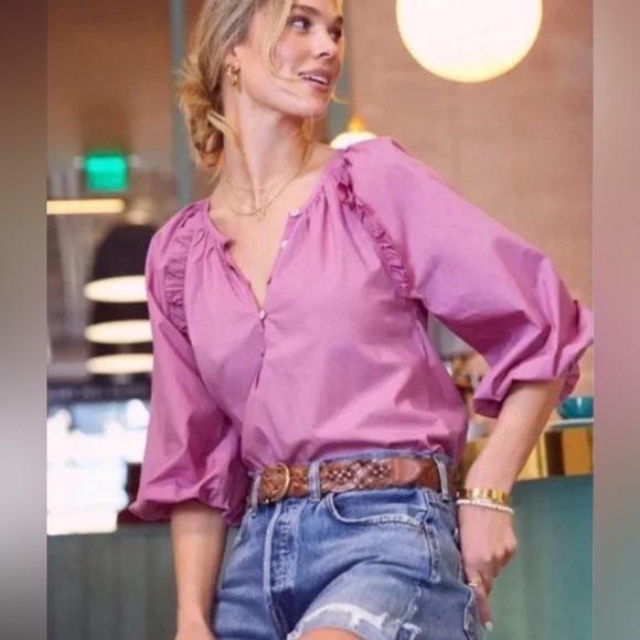 Cleobella Tops - CLEOBELLA 100% Organic Cotton Feminine Ruffled Balloon Sleeve Jess Blouse XS NWT